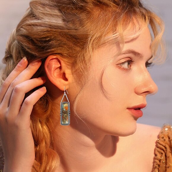 Orange Handmade Bohemian Tribal Retro Colorful Square Bar Dangle Drop Earring - Picture 3 of 6